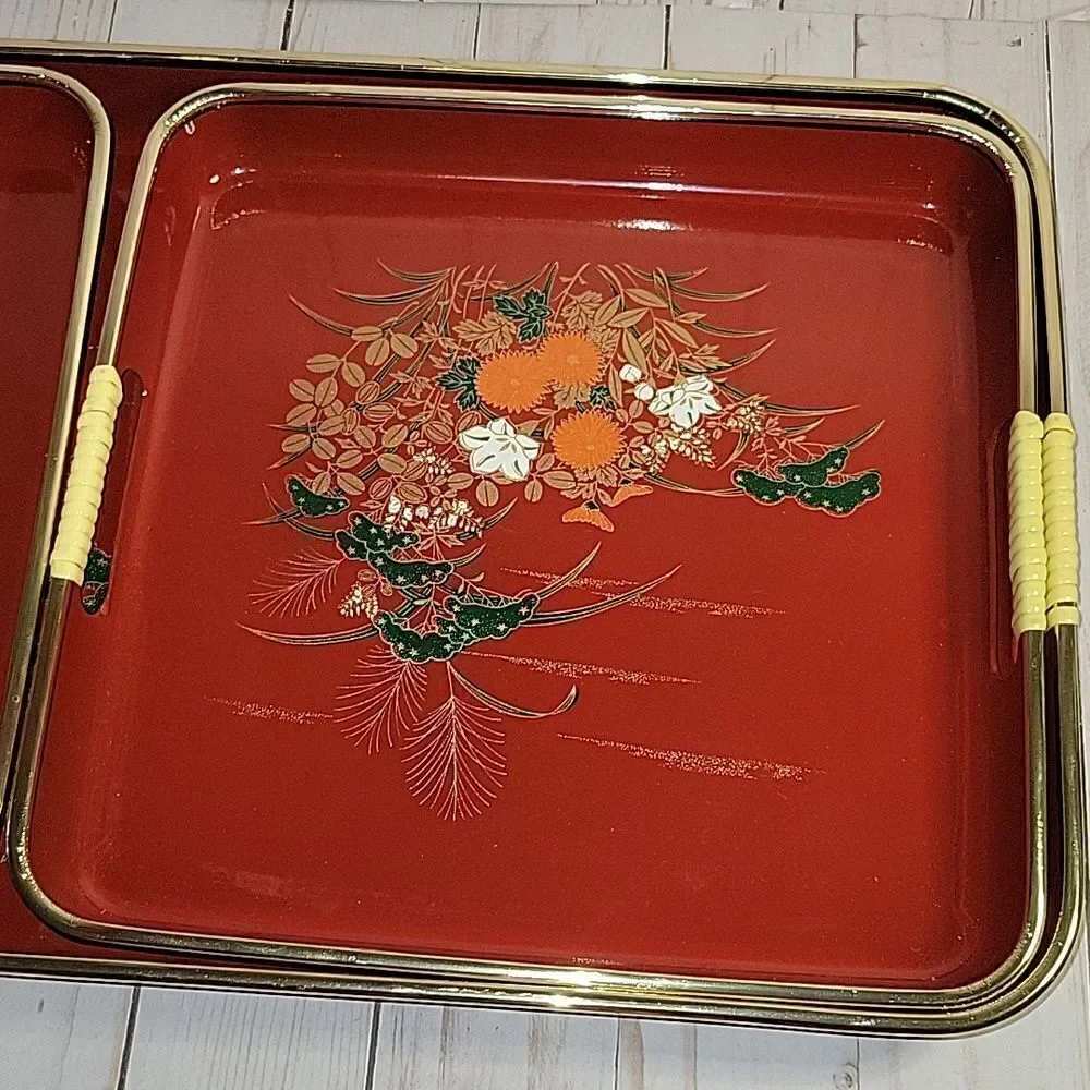 Vintage Toyo Japan Laquerware Nesting Serving Trays  Complete set of 3